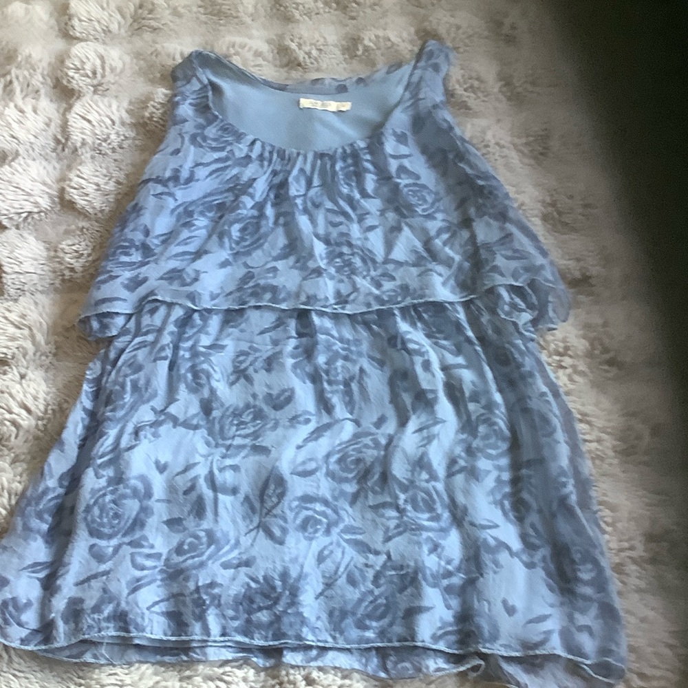 Chic Blue Floral Layered Blouse